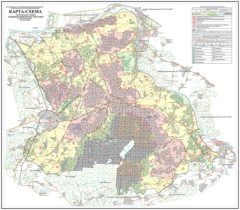 Карта-схема охотничьих угодий Миорской районной организационной структуры 