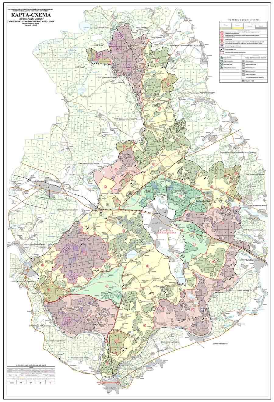 Карта-схема охотничьих угодий Шумилинской районной организационной структуры 