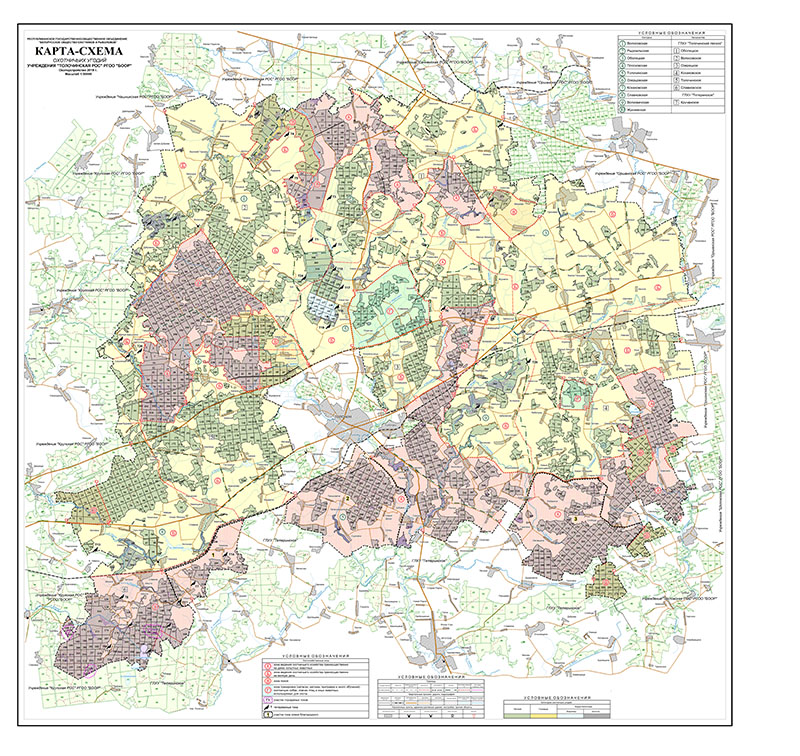 Карта-схема охотничьих угодий Толочинской районной организационной структуры 